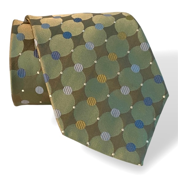 Silk Necktie Dots Green Blue Tie Formal Wedding Menswear Van Heusen 3.75" Wide - Picture 1 of 6